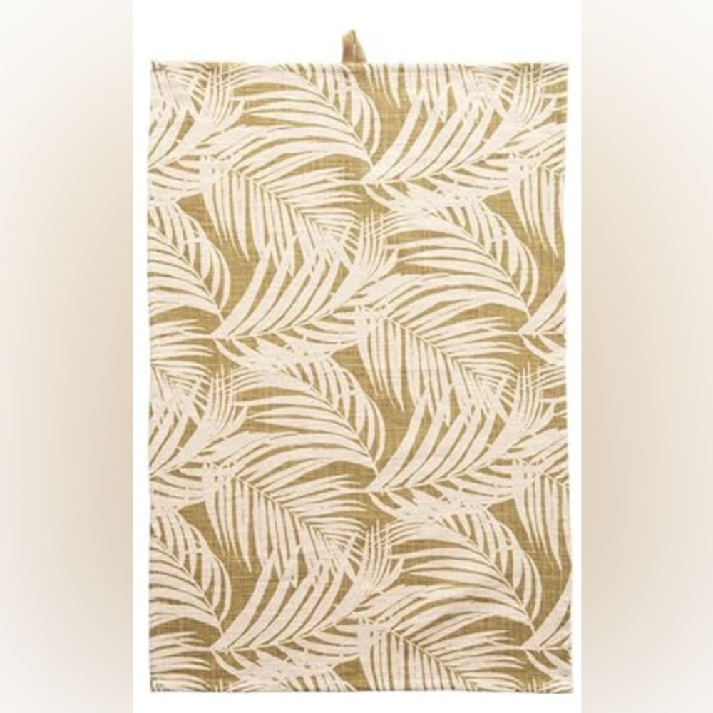 CREATIVE CO-OP NEW cotton printed tea towel -fern -green/cream